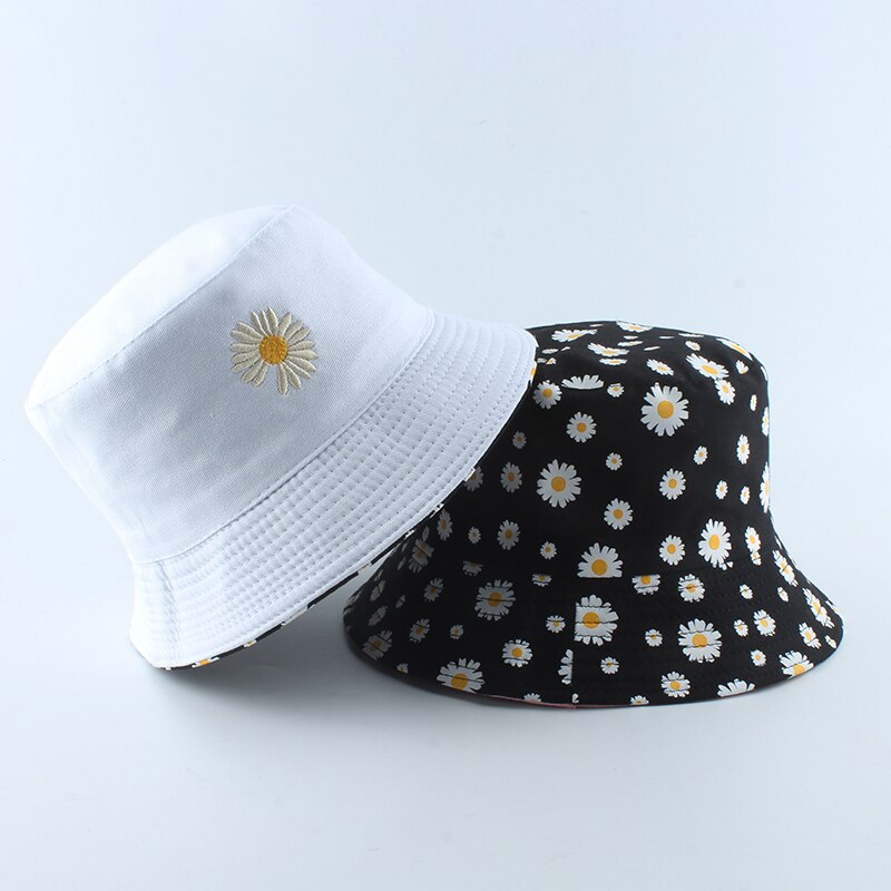 Zomer Bloem Emmer Hoeden Vrouwen Mode Katoen Strand Zon Hoeden Omkeerbaar Bob Chapeau Femme Bloemen Panama Hoed Visser Hoed: white MJ