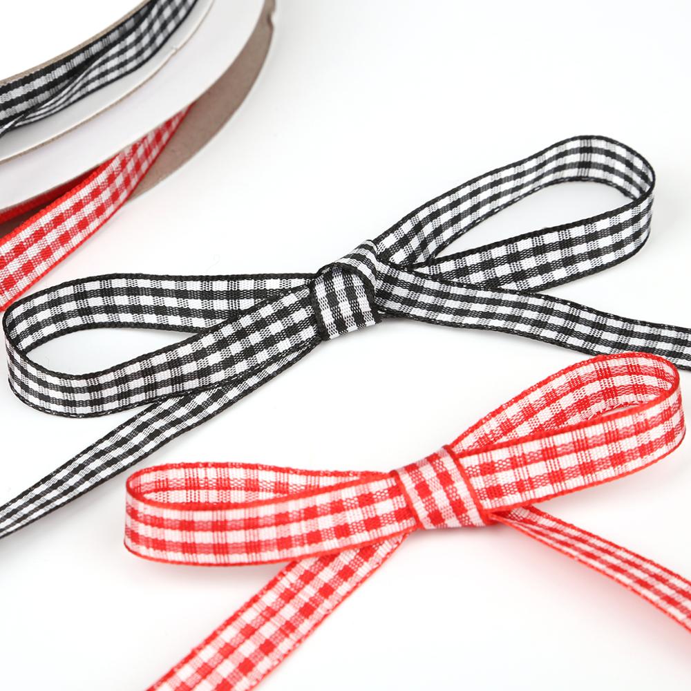 10 Yards Rood Zwart Plaid Grid Gedrukt Rooster Stof Snijden Tape Linten Voor Diy Kledingstuk Decoratie Cadeaupapier Lint 1/1.5 Cm