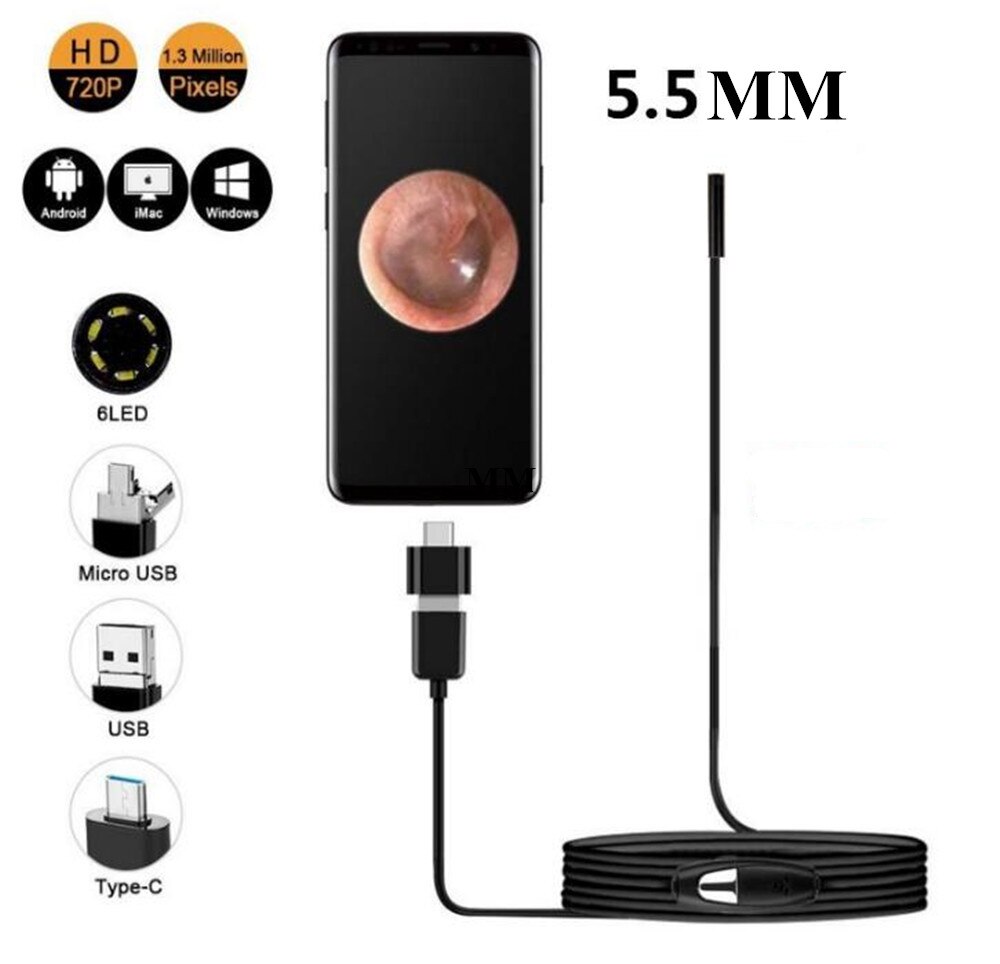 3.9Mm 720P Usb Endoscoop Camera Water-Proof IP66 Cmos Borescope: 2m / 5.5mm