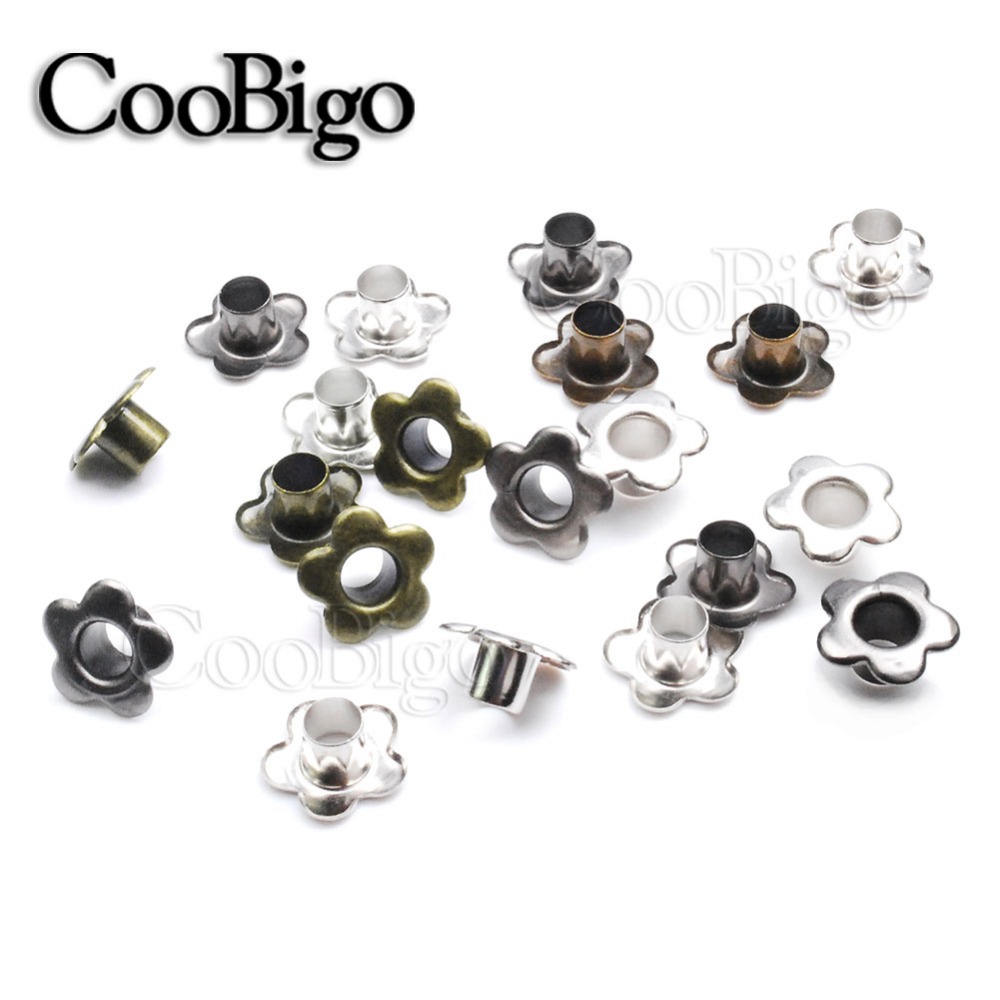 100 Uds. Ojales de Metal con flores para tela, ropa, costura, zapatos, cinturón, gorra, bolsa, álbum de recortes, cuero, accesorios DIY, agujero de 5mm