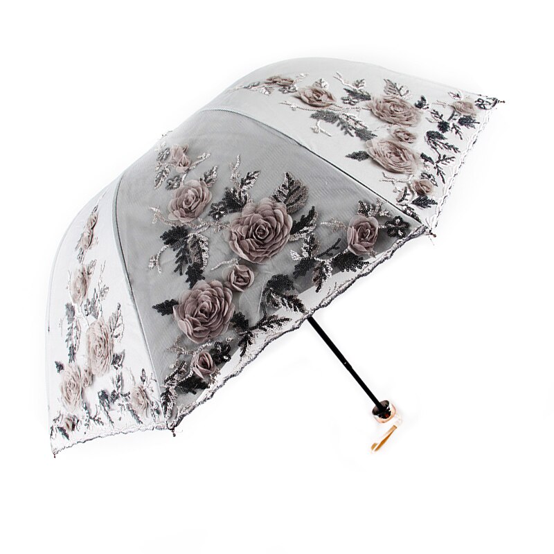 Lace Umbrella Rain Women Folding Flower Double Layer Umbrellas Black Coating Anti UV Parasol Wedding Umbrellas UBY85: Color 4