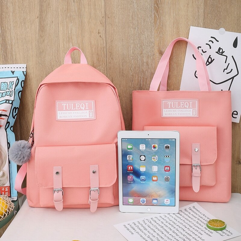 4 pcs sets Casual Backpacks Cute Canvas School Bags For Teenage Girls Women Backpack Anti-theft Laptop Shoulder Bags Mochilas