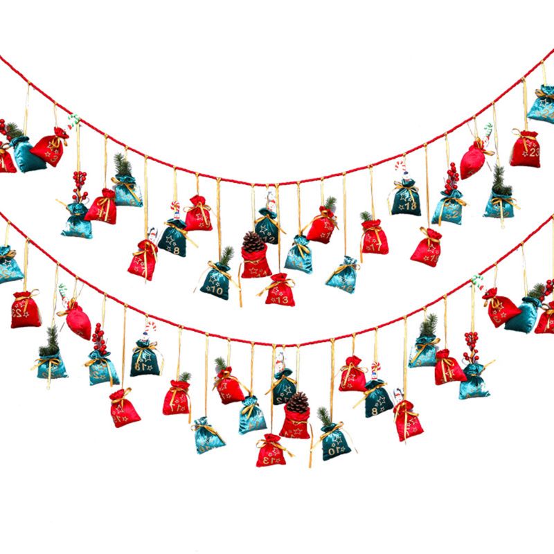 24 Days Countdown Christmas Advent Calendar Ornament Candy Bags Hanging Party Decorations for Kids