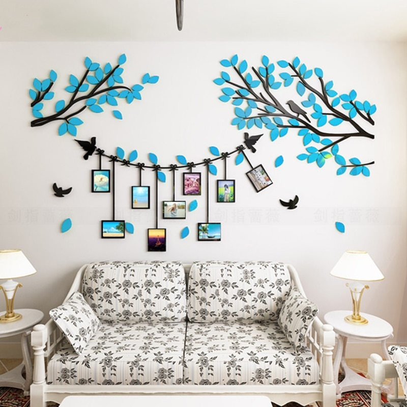 Famille Photo arbre 3D bricolage acrylique Stickers muraux décor à la maison Photo cadre arbre Stickers muraux affiche Art Mural pour salon chambre
