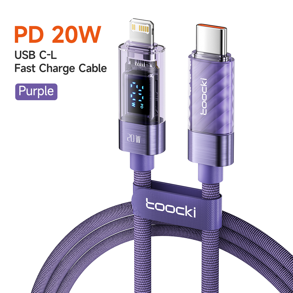 Toocki  pd20w usb type c-kabel til iphone 14 13 12 11 max xs ipad digitalt display usb iphone-opladerkabel hurtigopladningsledning: Lilla / 1m