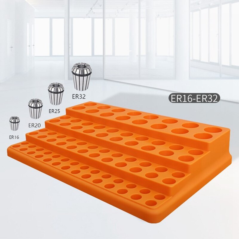 Weysat 35 Hole Chuck Box - ER32 SK2 C32 Collet Storage Rack | Orange Plastic Tool Holder For CNC Machining & Workshop