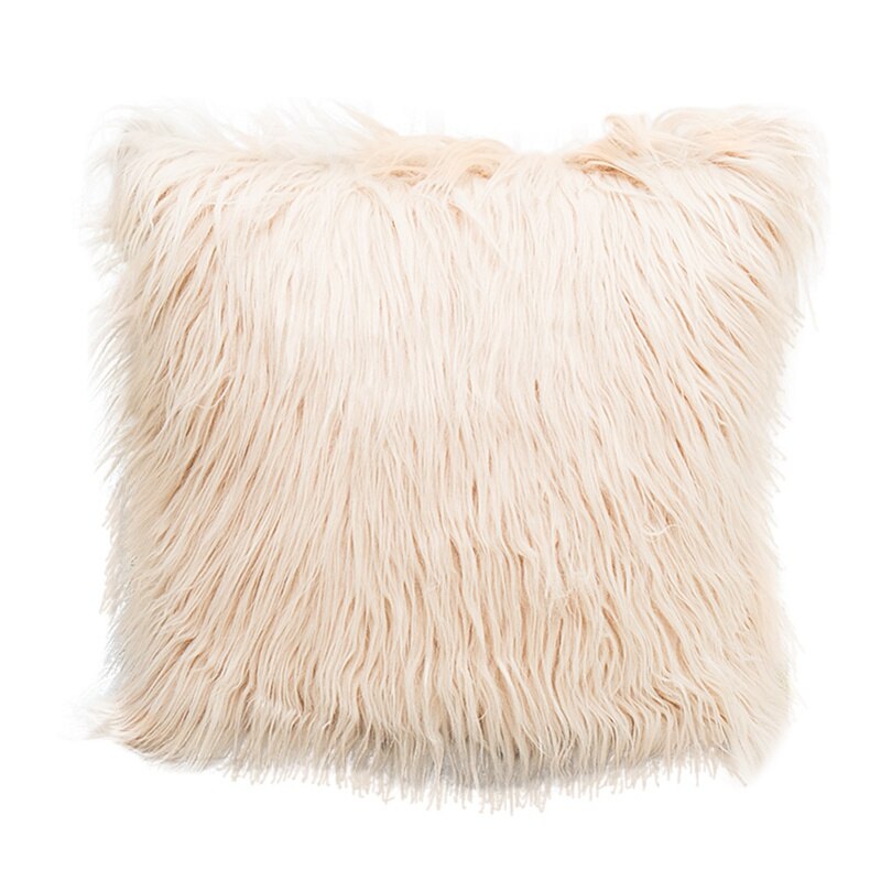 1PC Nordic Posh Style Home Decor Super Soft Plush Mongolian Faux Fur Throw Pillow Cover Cushion Case Pillowcase Square D: 2