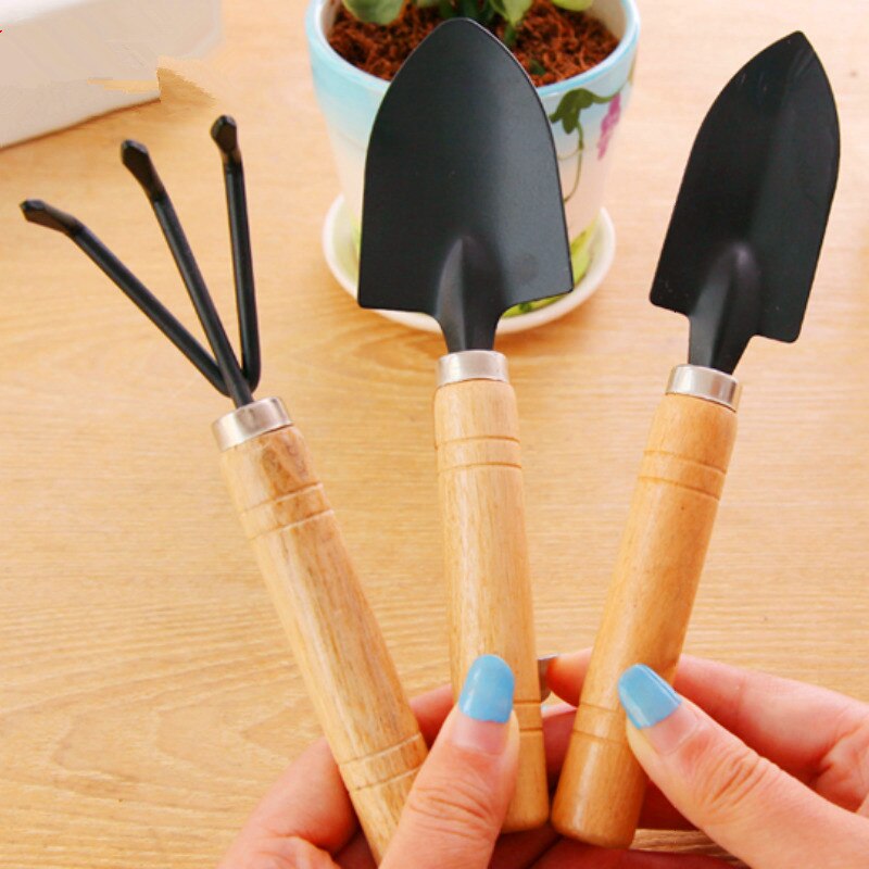 3 Set Transplanter Garden Shovel Stainless Tools Small Hiking Cultivating Orchard Plants Bonsai Flower Mini Wooden Spade