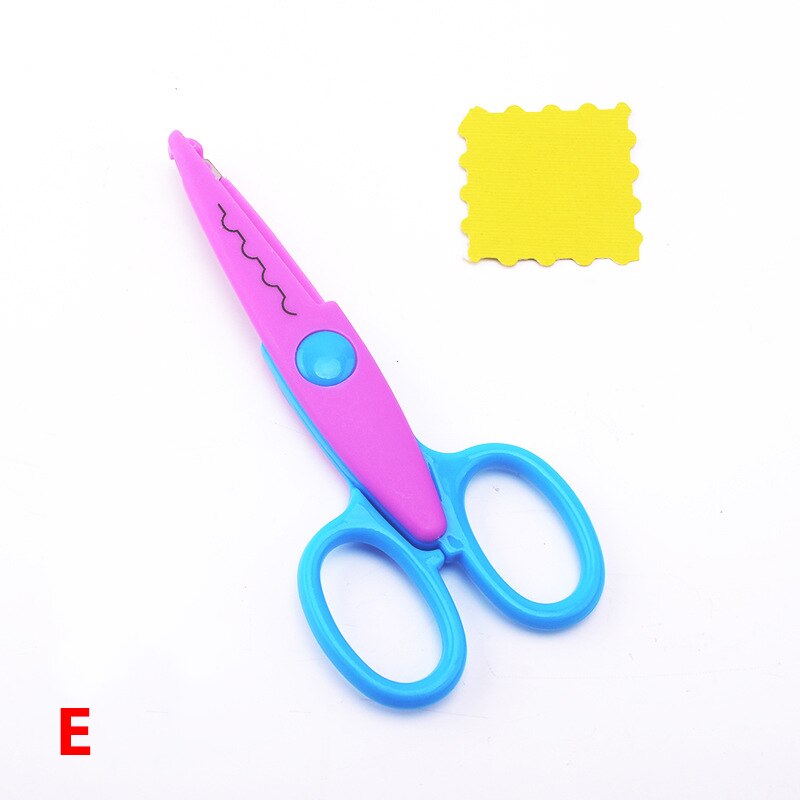 6pc/lot Children Kids Paper Craft Scissors 6 Cutting Patterns Curved Edges DIY Decorative Scissor For Scrapbook Album Photos: E