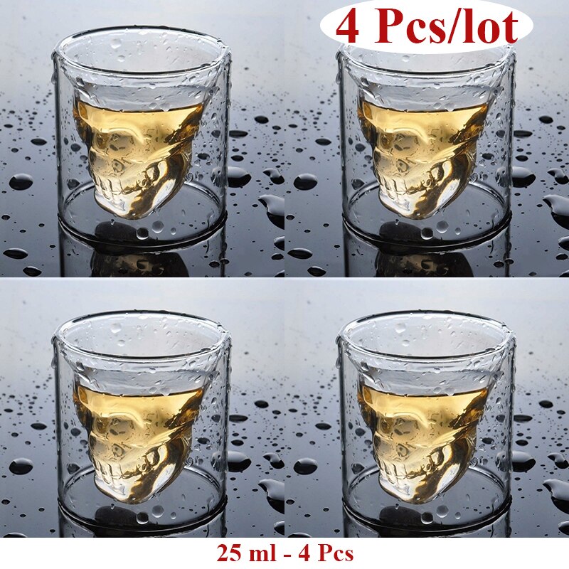 4 Pcs Skull Head Wijnglas Mok Crystal Bier Whiskey Shot Dubbele Glazen Beker: 25 ml-4 Pcs