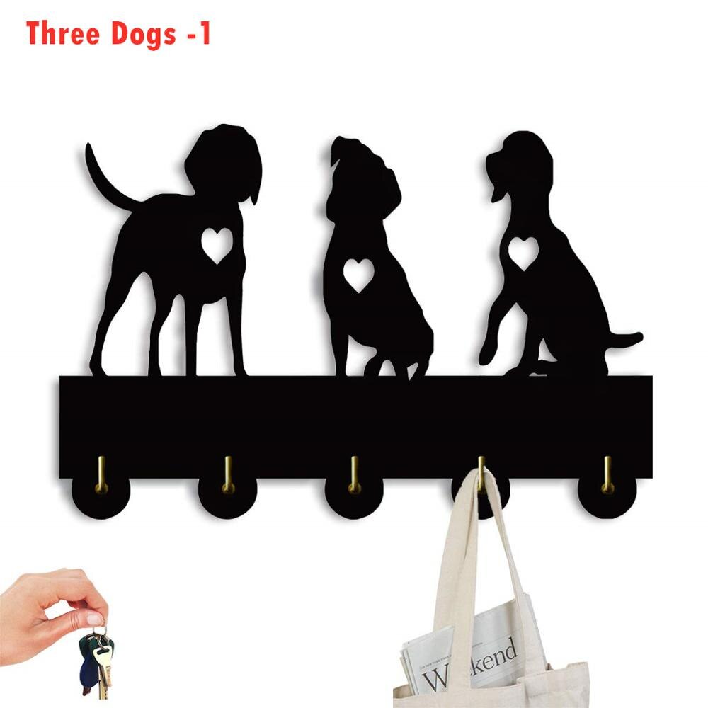 Ganchos: decoración de pared para perros, decoración de pared, ganchos para abrigos de madera, llavero, colgador de llaves para pared, entrada y cocina, 11,8 × 7,8 pulgadas, negro: Three Dogs 1