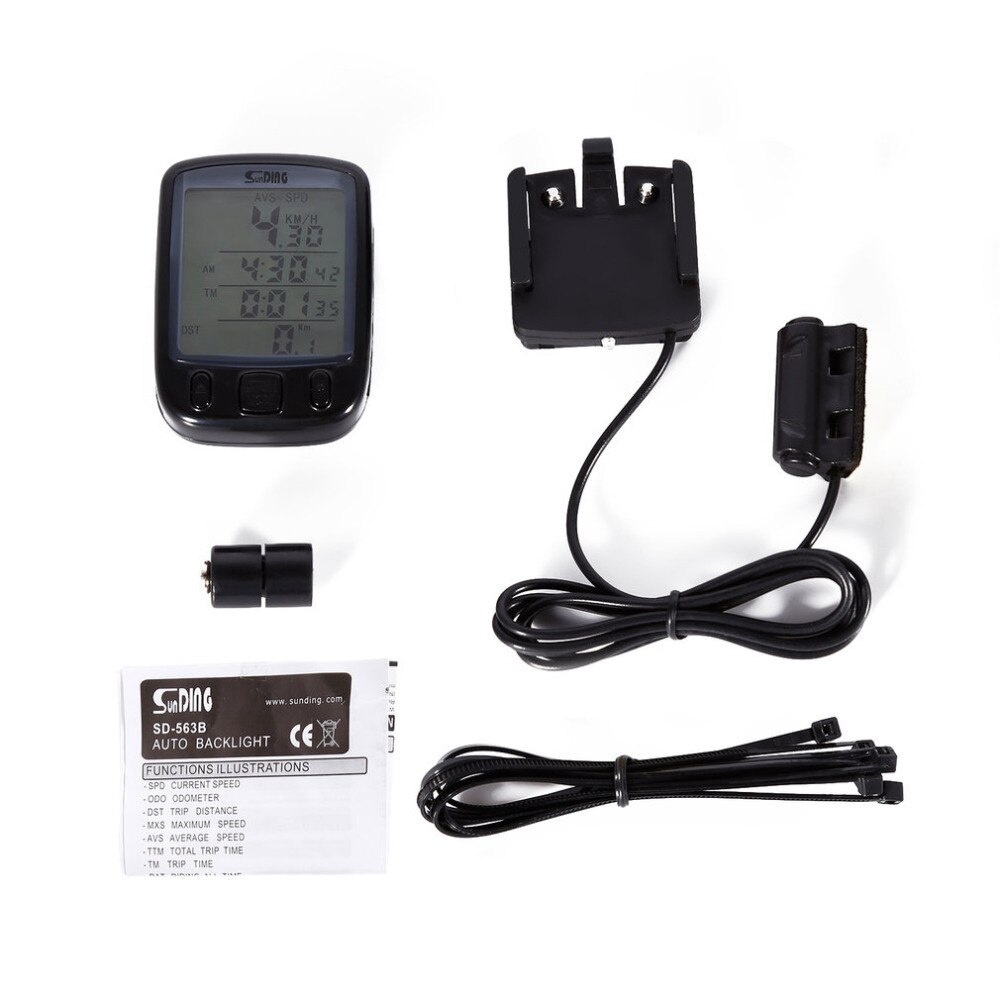 SunDing SD-563B Bicycle Computer Water Resistant Cycling Odometer Speedometer with Green LCD Backlight Bike Computer SD - 563B