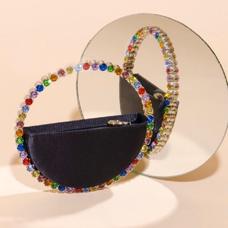 Bolso de noche Circular con diamantes de imitación para mujer, bolsa de mano con asa redonda, colorida, PARA CENA