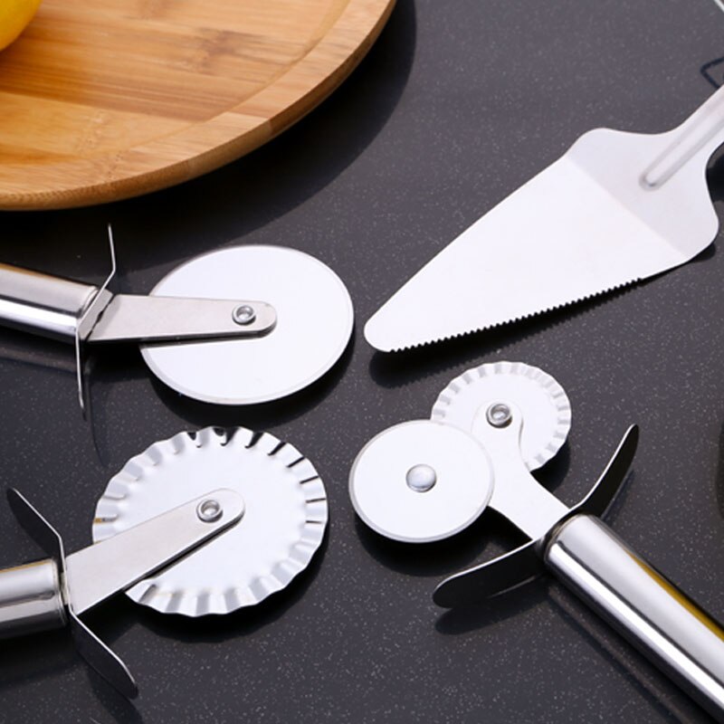 4 mønstre dobbelt rulle pizza kniv skærer rustfrit stål wienerbrød pasta dej crimper køkken pizza værktøj bage tilbehør