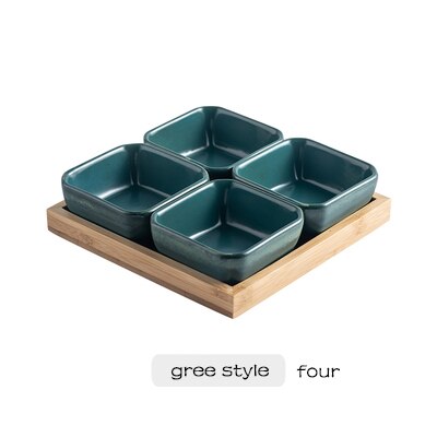 Ceramic Grid Fruit Plate Snack Plate Serving Platter Japanese Small Dish with Tray Home Desktop Dried Fruit Snack Tray: I