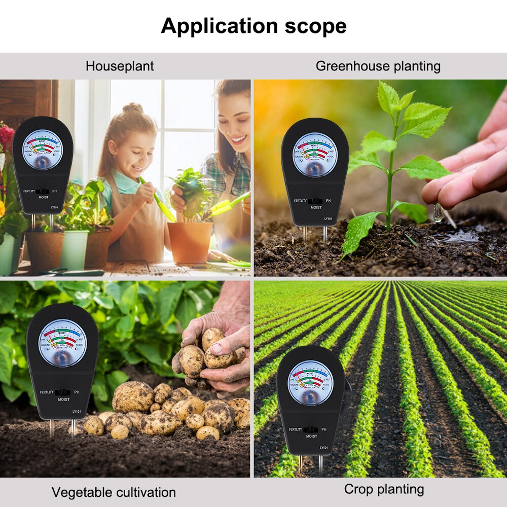 Kkmoon 3-In-1 Bodem Tester Bodem Ph Meter Met Vocht Vruchtbaarheid Ph Meter Tuinieren Tool Voor Farm gazon Geen Batterij Nodig Meter