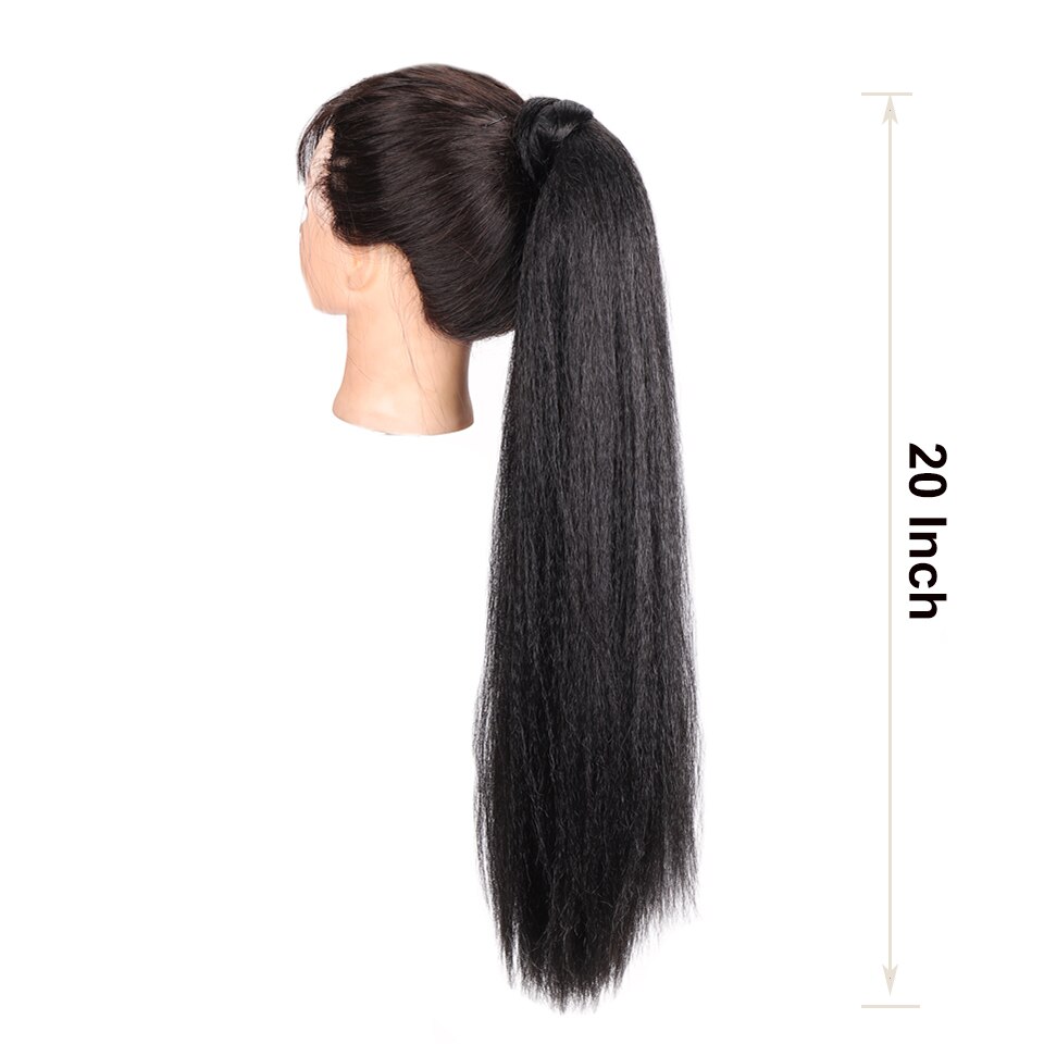 HOUYAN 20 Inch Drawstring Synthetic Long Afro Kinky Straight Ponytail Extension for Black Women Clip in Ponytail Hair Extension