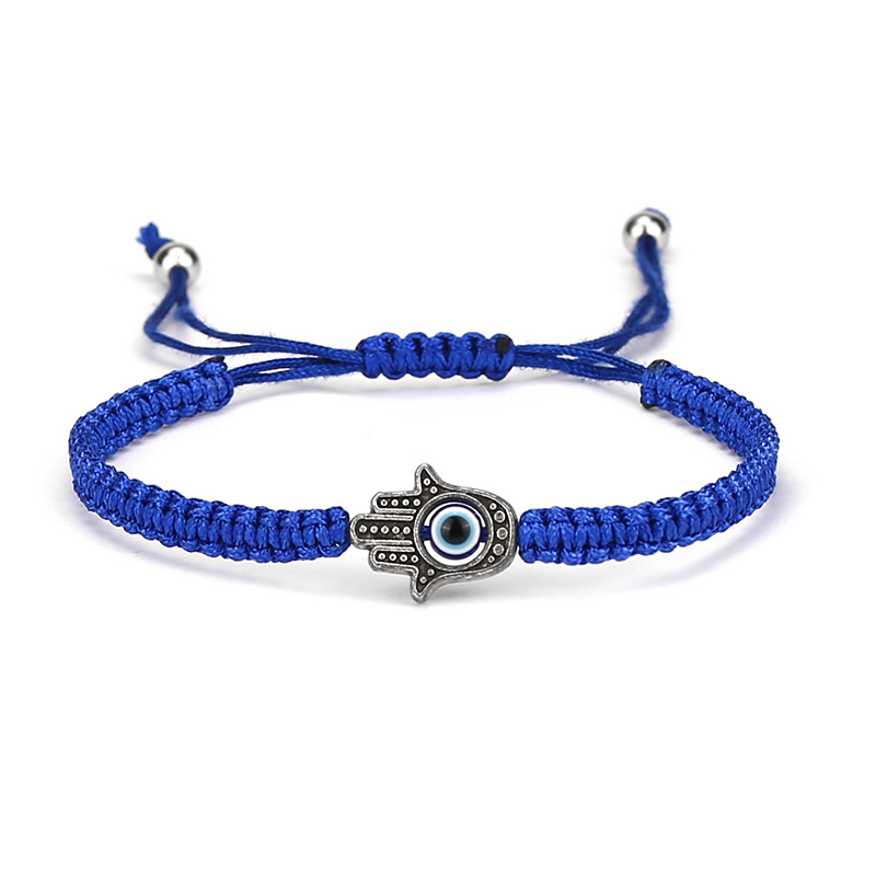 Pulsera turca contra el mal de ojo, Pulsera ajustable con cordón tejido a mano Unisex, Brazlet clásico de mano de Fátima, del Día de San Valentín, Pulsera roja: Bronce antiguo plateado