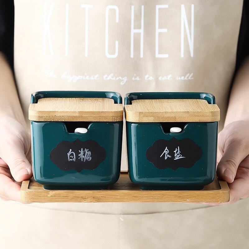 Nordic Ceramic Seasoning Pot Set Kitchen Salt Sugar Bowl MSG Seasoning Box Household Seasoning Bottle Square Pepper Pot: Two-piece