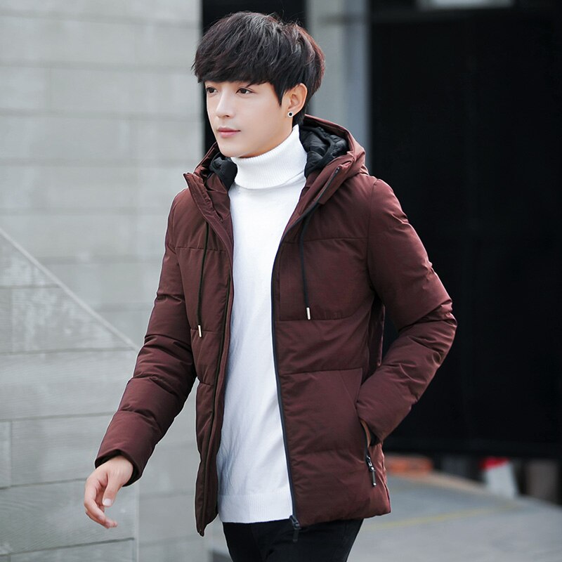 Winterjas heren warme gewatteerde capuchon overjas casual merk dons parka herenjas en mantel hoodies bovenkleding plus maten: Wijnrood / Ik
