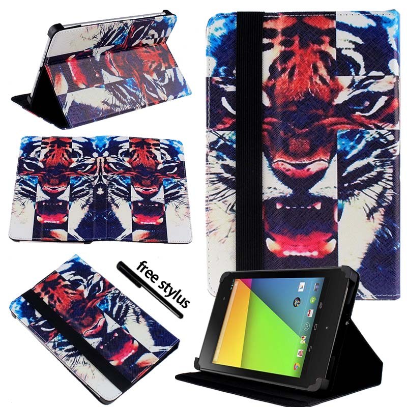 KK & LL Für Google Nexus 7 (1st 2th, Gen Gen ) -leder Tablet Ständer Folio Abdeckung Fall + Freies stylus: Tiger