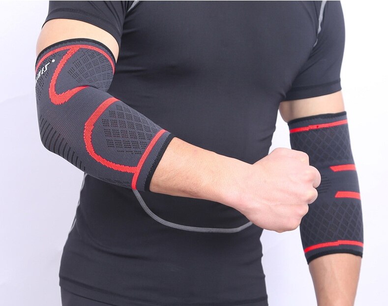 Aolikes 2 stuks sport elleboogbrace compressiebeschermers fietsen basketbal arm mouw voor mannen vrouwen tennis volleybal fitness gym: Rood / Ik