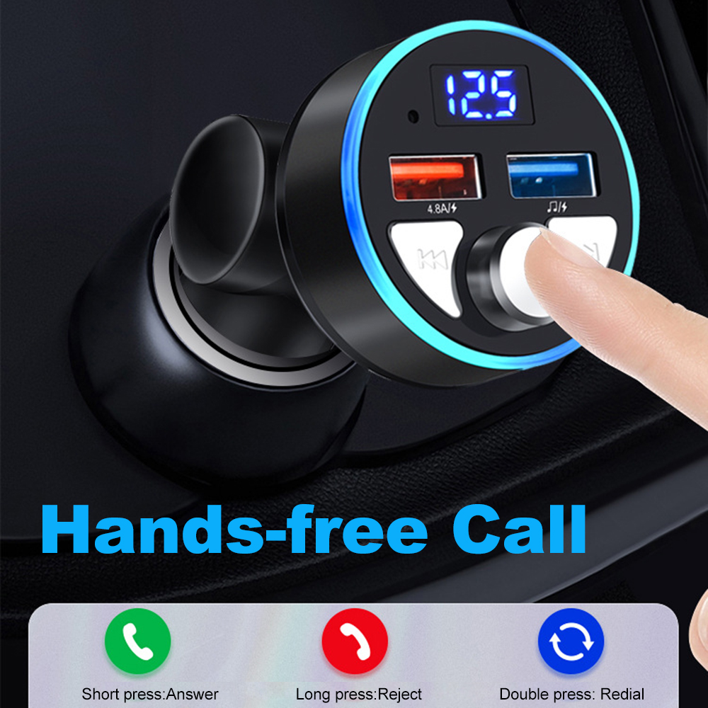 Bluetooth 5.0 FM Transmitter 4.8A Car Mp3 Player Wireless Handsfree Car Kit Dual USB Fast Charger Audio Adaptor Auto Accessories