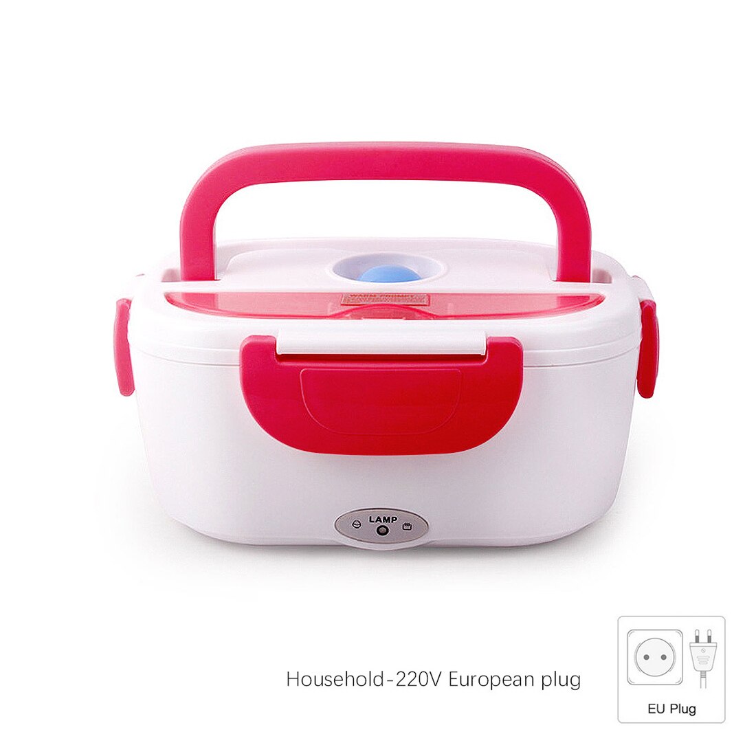12V-24V 110V 220V Electric Heated Lunch Box Portable 2 in 1 Car& Home US Plug/EU Plug Bento Boxes Stainless Steel Food Container: red Eu plug