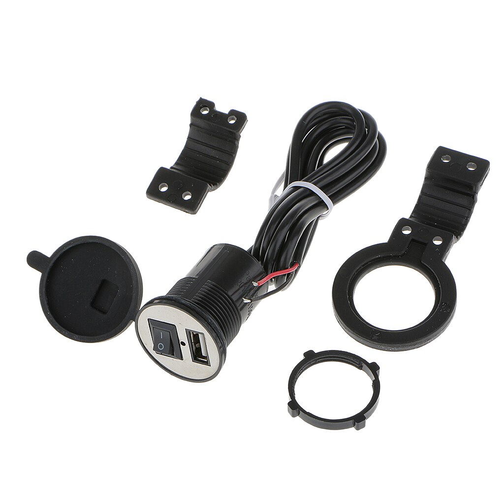 Usb-adapter med strømbryter, motorsykkel usb-lader ladesett styrestang til mobiltelefon nettbrett gps  (12v,  svart)
