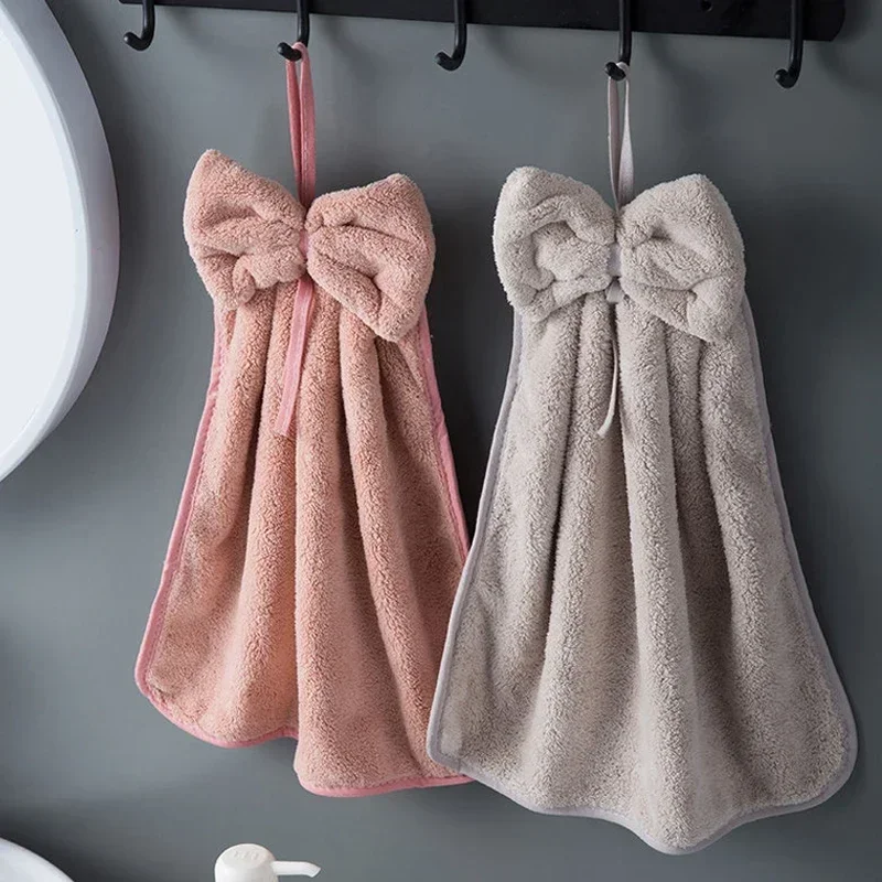 Toallas de mano con lazo para cocina, baño, terciopelo Coral, microfibra, paños de limpieza absorbentes suaves de secado rápido, toalla de felpa para Sauna para el hogar