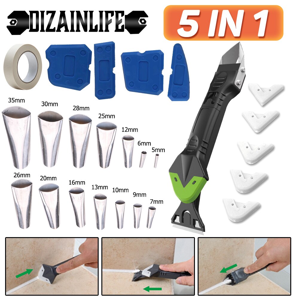 5in1 Silikon Entferner Schaber Caulk Finisher Dichtstoff Düse Schaber einstellen Multifunktionale Mörtel Entferner Spachtel Abdichten Werkzeug Bausatz