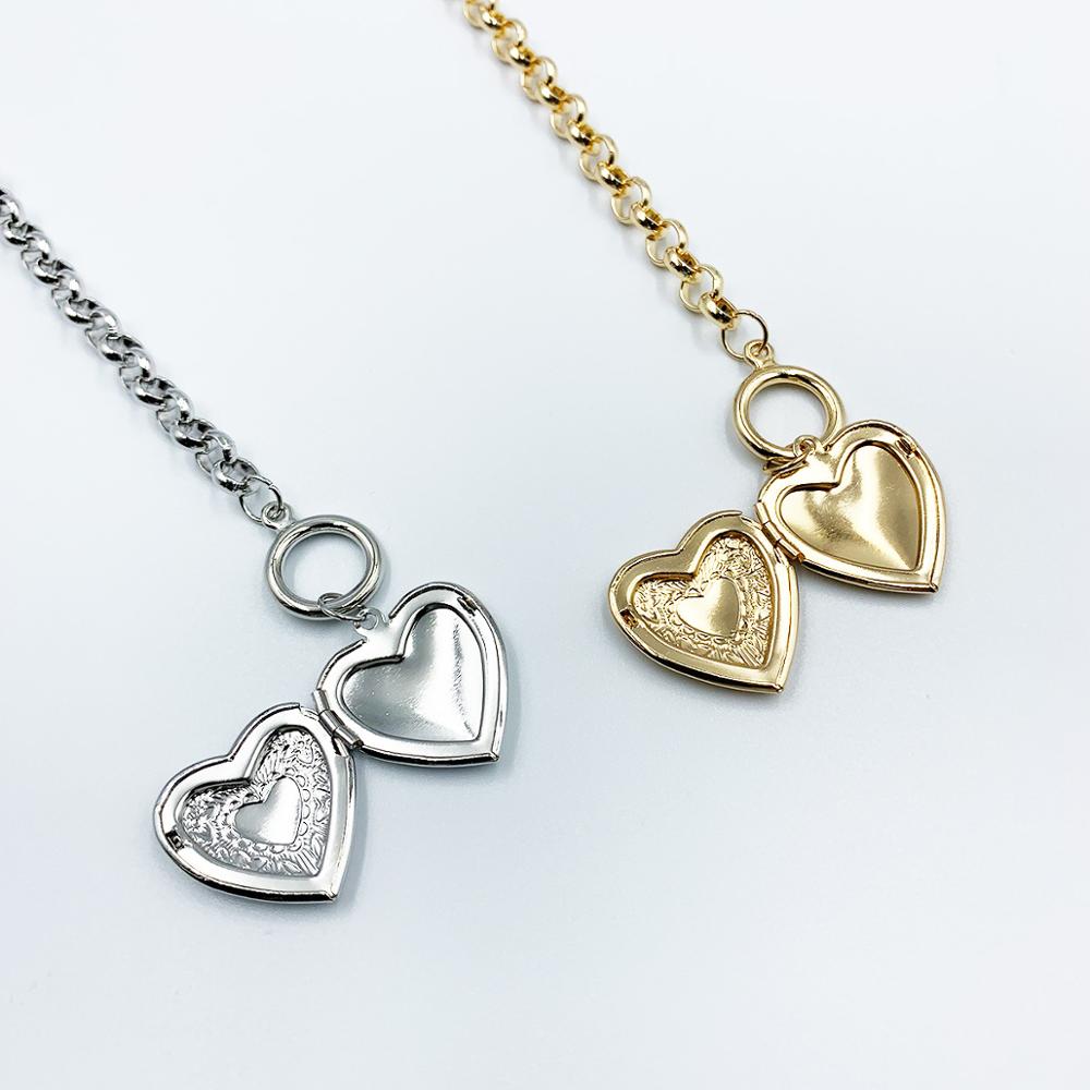 DIEZI Punk Gold Silver Plated Heart Pendant Necklace For Women Men Vintage Simple Geometric Statement Link Chain Necklace