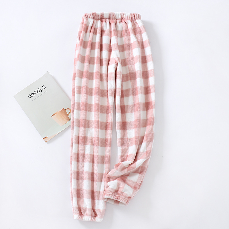 Pyjama long pour homme et femme, pantalon en flanelle, doux et , vêtement de maison, idéal pour l'hiver: Women pink / M