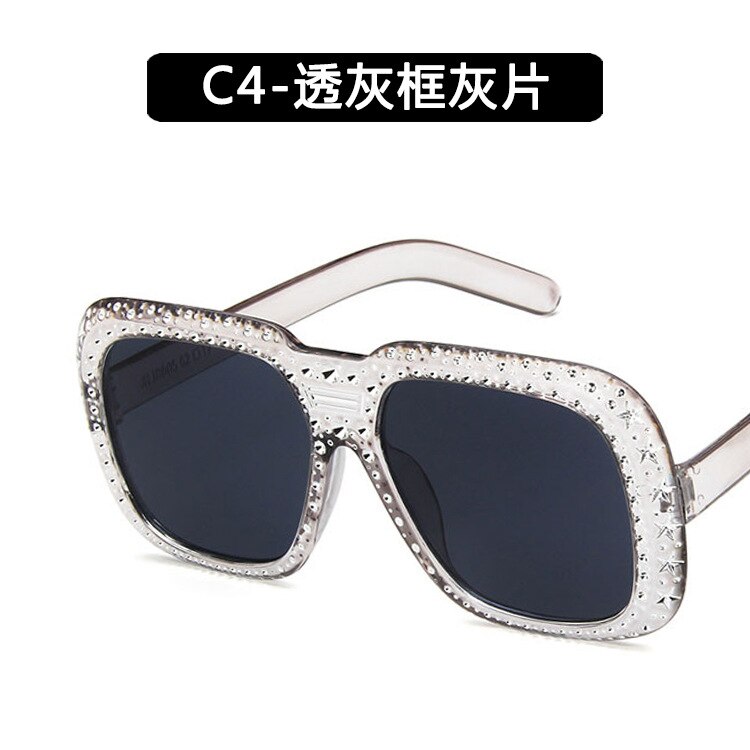 Trendy grote imitatie zonnebril met diamanten montuur, europese en amerikaanse persoonlijkheid, imitatie diamanten ster: Frame grijs vel