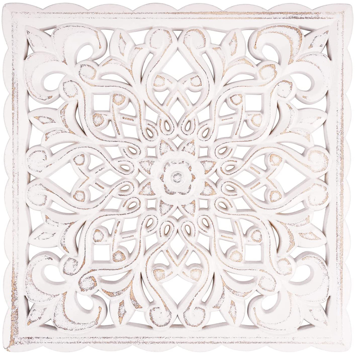 Nordic Houten Bloemen Holle Gesneden Wanddecoratie Muurstickers Opknoping Decor Rustieke Muur Kunst Sculptuur Thuis Ornament voor Kamer: Light Grey