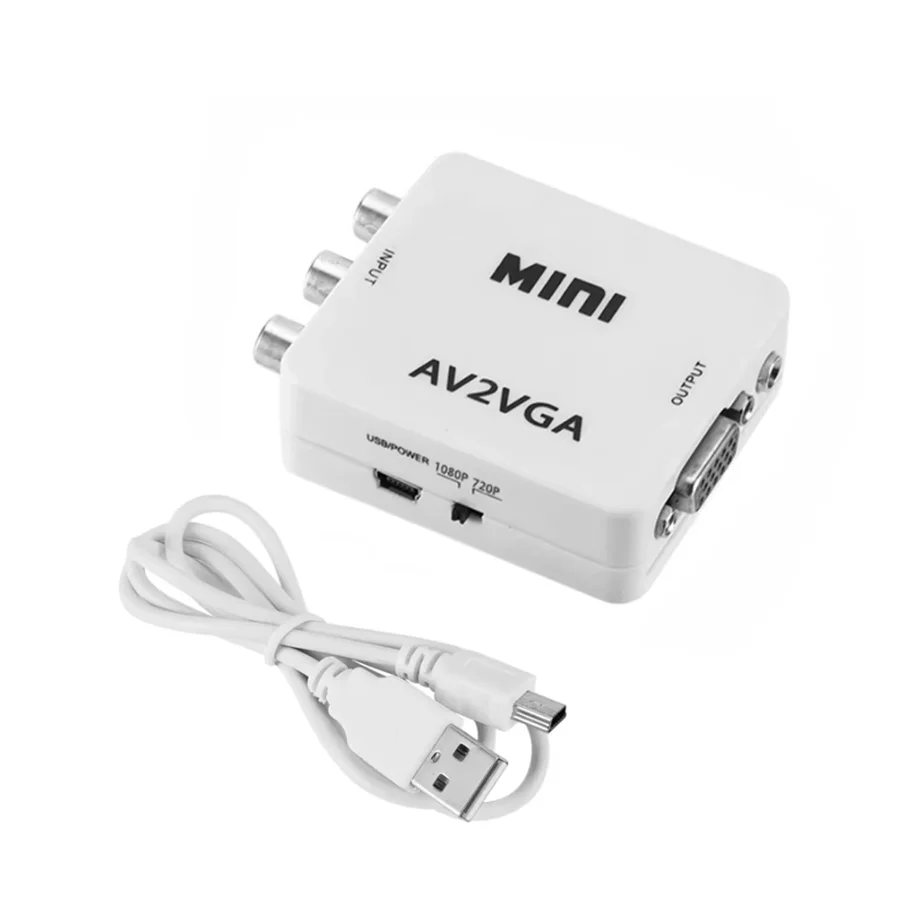 VGA naar AV-converter RCA AV naar VGA-converter AV-adapter met 3,5 mm audiokabel voor TV Box PC Computer 1080P CVBS naar VGA-converter: Black