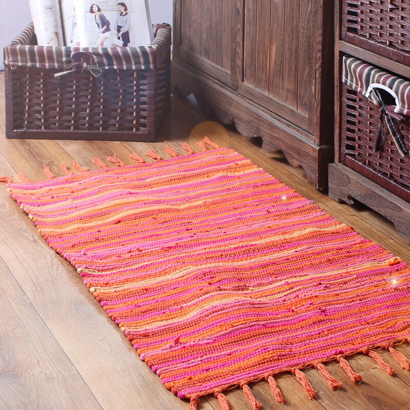 Pathcwork tofs bomull och linne fransar matta nordisk stil vardagsrum matta hem textiltillbehör: 70 x 180cm / Orange