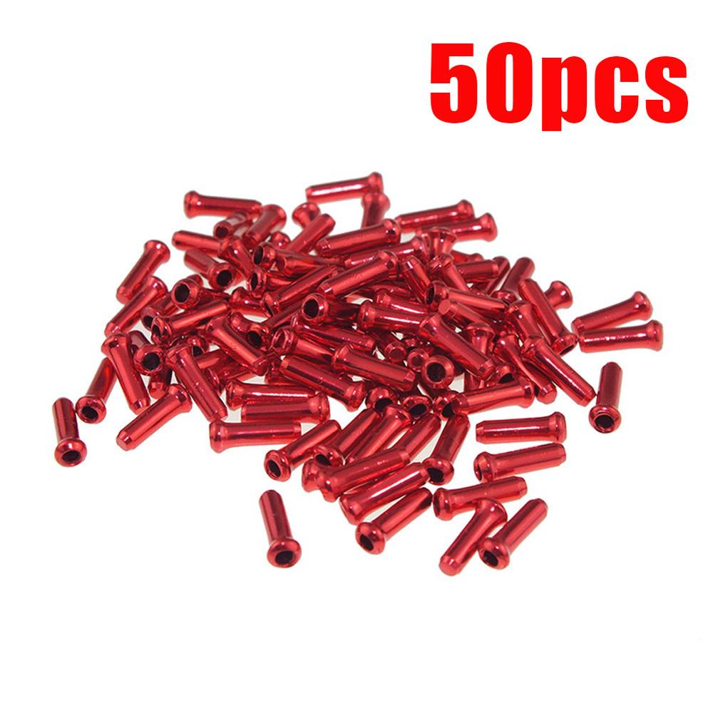 50Pcs Fiets Versnellingspook Core Cap Brake Draad End Core Cap Inner Sleeve Gear Shift Brake Cable Core Cap aluminium Anode: Red