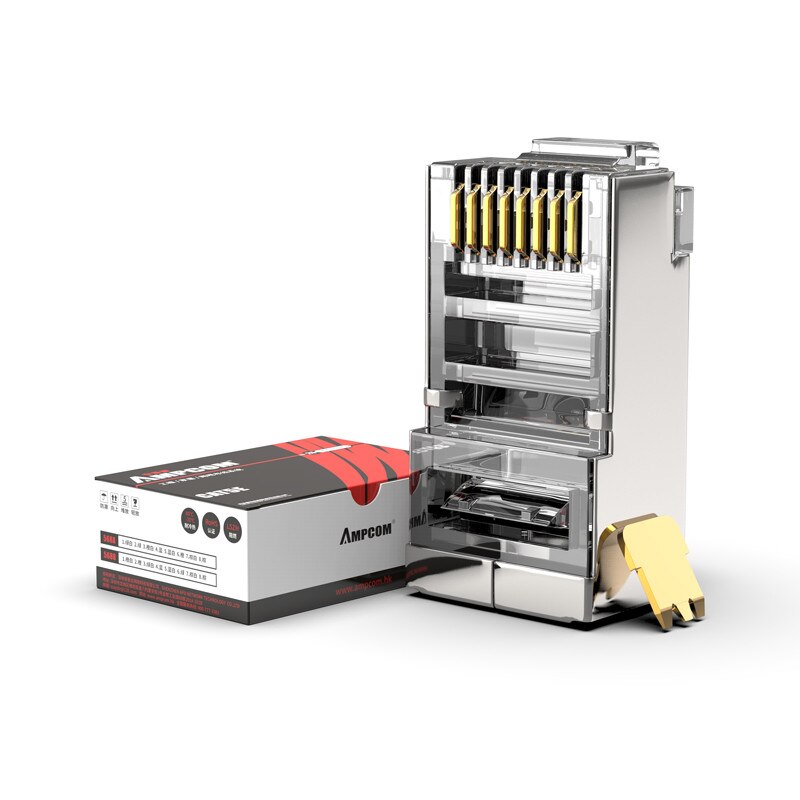 AMPCOM CAT5e Shielded RJ45 Modular Plug Connector 8P8C Crimp End Ethernet Cable Ethernet Connector Gold-Plated 50U: White / 30PCS