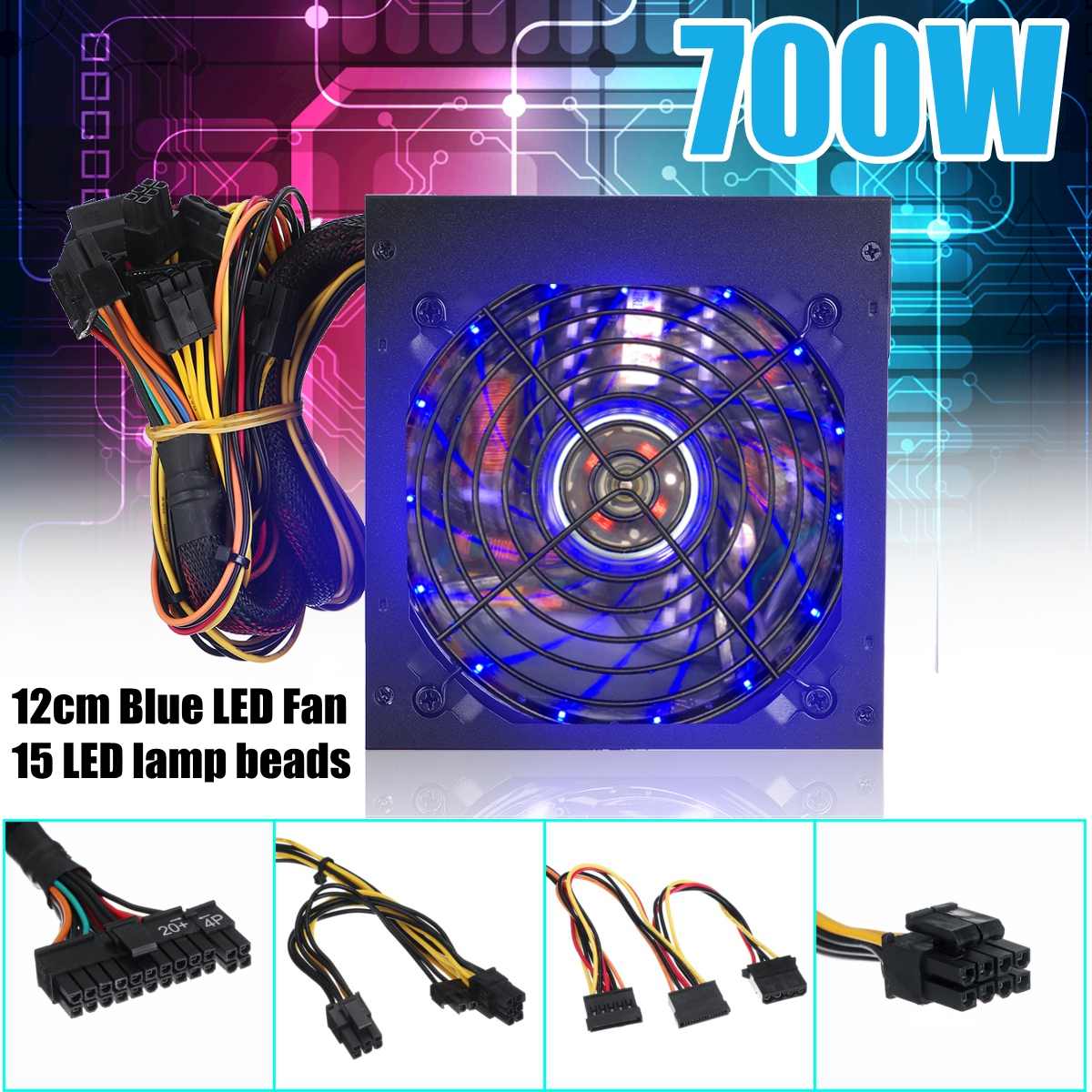 700W Netzteil 12cm Blau LED Fan 24 Pin PCI SATA 12V Computer Netzteil Für Intel AMD ATX für Desktop-computer