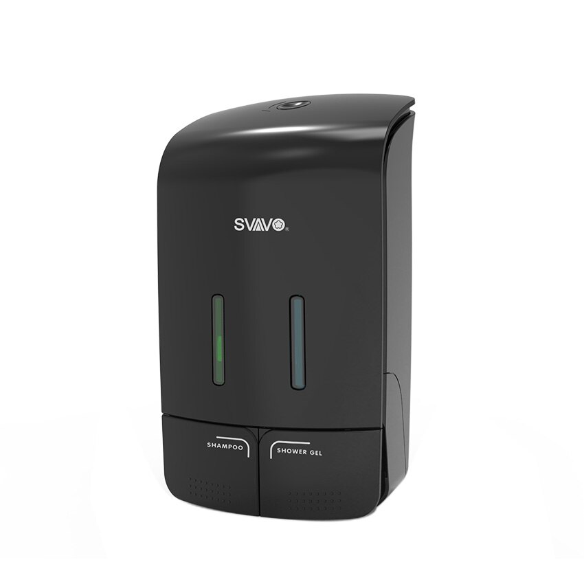SVAVO Double Liquid Soap Dispenser Wall Mounted Shampoo Dispenser Double Soap Bottle Containers for Bathroom Hotel: Black