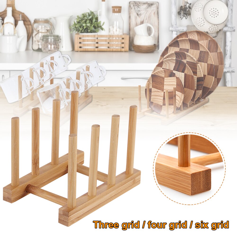 Kitchen Dish Drain Rack Dinnerware Storage Organizer Tray Plate Drying Shelf Wooden Book Cups Display Stand Drainer Holder