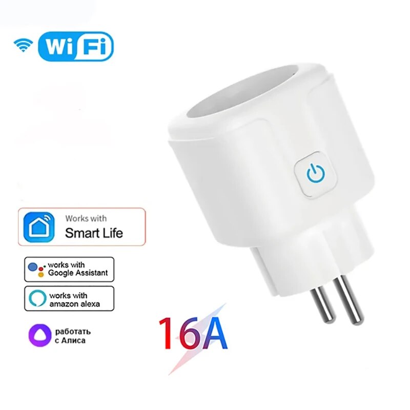 Prise intelligente Tuya WiFi EU Plug, 16 A, 20A, moniteur d'alimentation, télécommande, SmartLife, fonctionne avec Alexa, Yandex, Alice, Google Assistant