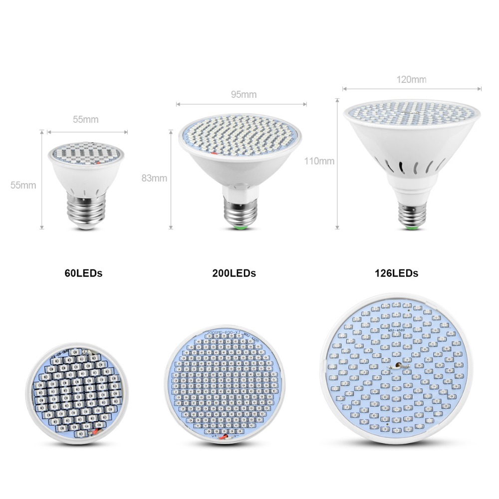 Full spectrum LED Grow Light Bulbs 60 126 200 LED Lamp for Seeds hydro Flower Greenhouse Veg Indoor garden hydroponics E27 220V