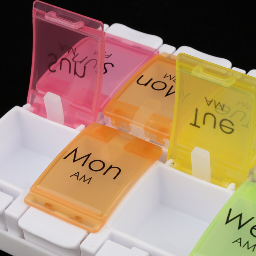 Small Pill Organizer 7 Day Weekly Travel Case AM PM Medication Reminder Pill Box( 14 Compartments）