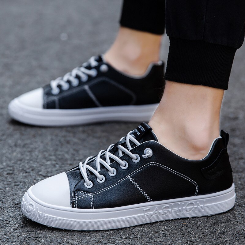 Chaussures Pour Hommes nouvelle Tendance Hommes conseil Chaussures Coréennes Chaussures Pour Hommes Blanc Chaussures Chaussures Simples Tout-match décontracté Chaussures en cuir: Black / 8.5