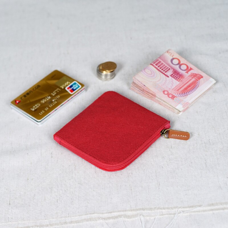 Kvinder piger søde følte simpel møntpung kort tegnebog lille taske skiftetaske nøgle kortholder ensfarvet piger: Rød