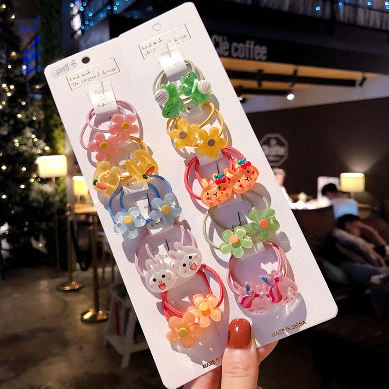 15/20 Pcs/Bag Children Cute Colors Cartoon Fresh Fruit Flower Elastic Hair Bands Girls Acrylic Rubber Bands Kid Hiar Accessories: Flower-20 Pcs