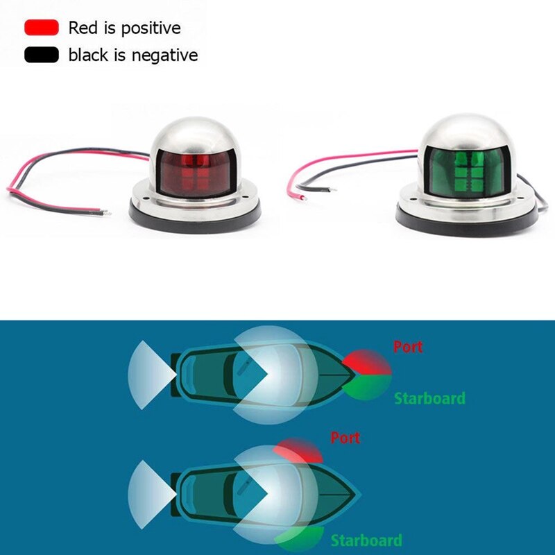 Water Sports LED Navigation Light Stainless Steel Corrosion Resistant Green Red Sailing Signal Light
