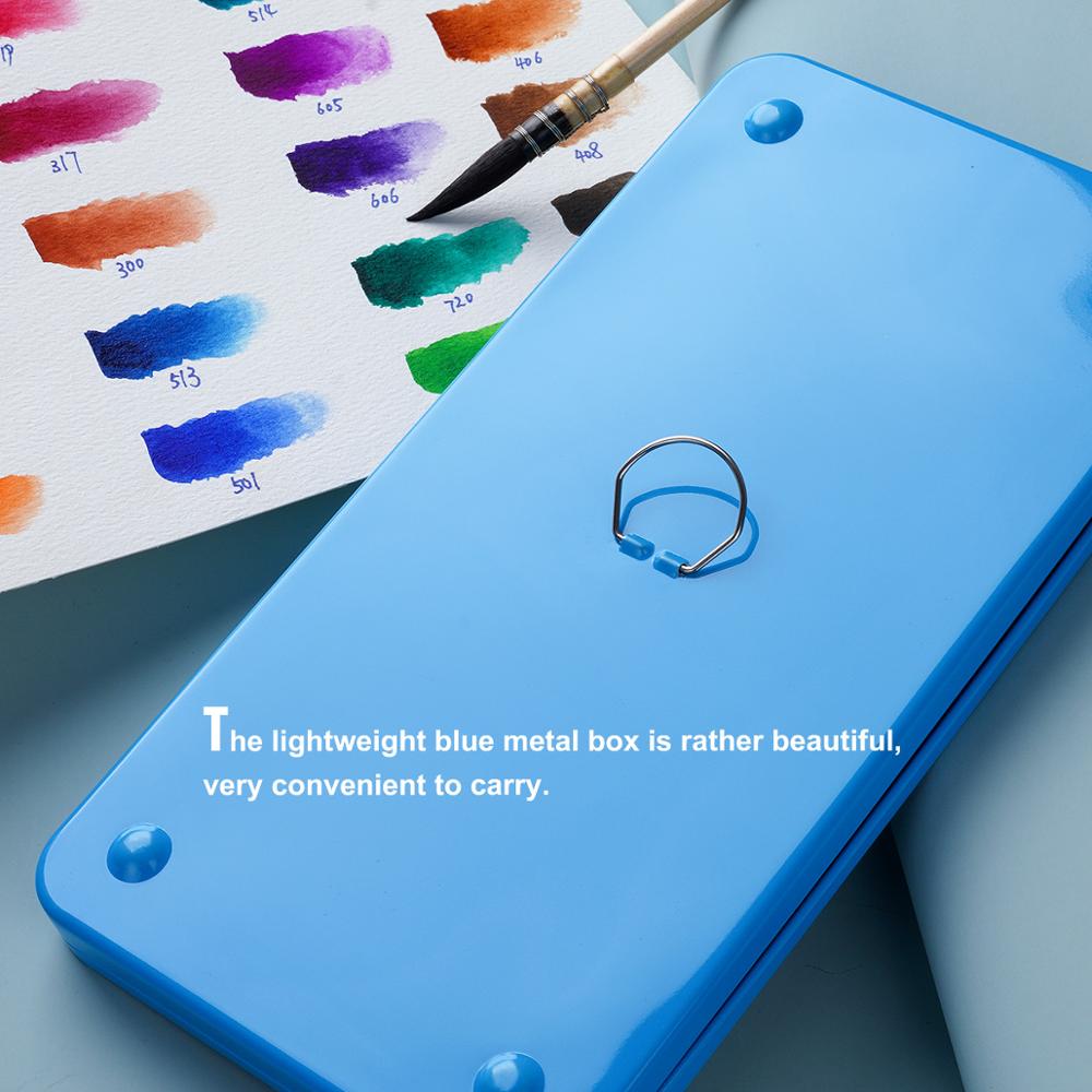 Paul Rubens Caroline 24 Kleuren Student Grade Solid Aquarel Set, Met Een Mentale Doos (Blauw), geschikt Voor Student En Kunstenaar